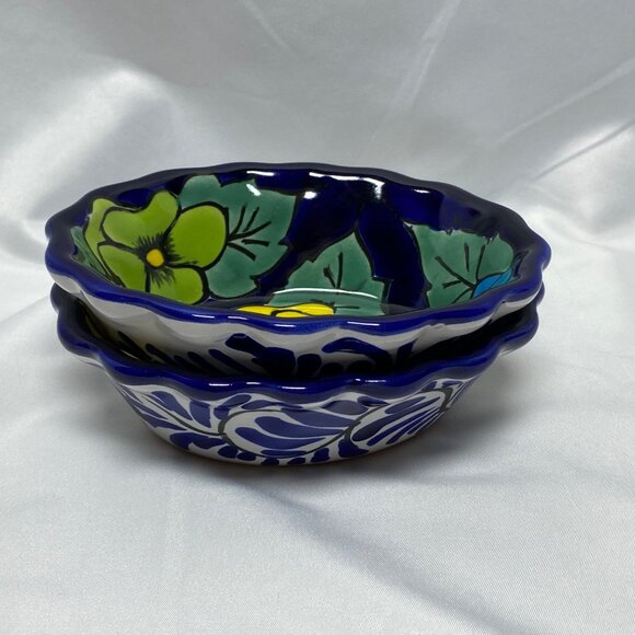 2 Handcrafted Mexican Talavera Ceramic Oval Bowls Floral Design Lead Free - Picture 10 of 10